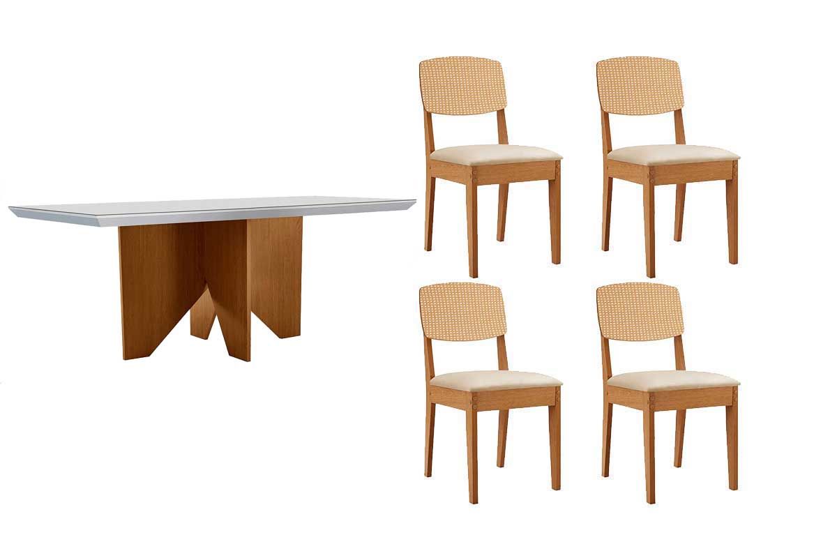 Sala Jantar Mesa Nevada Curvo 120cm + 4 Cadeiras Havana - Rufato