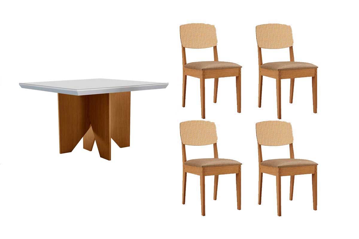Sala Jantar Mesa Nevada Curvo 90cm + 4 Cadeiras Havana - Rufato