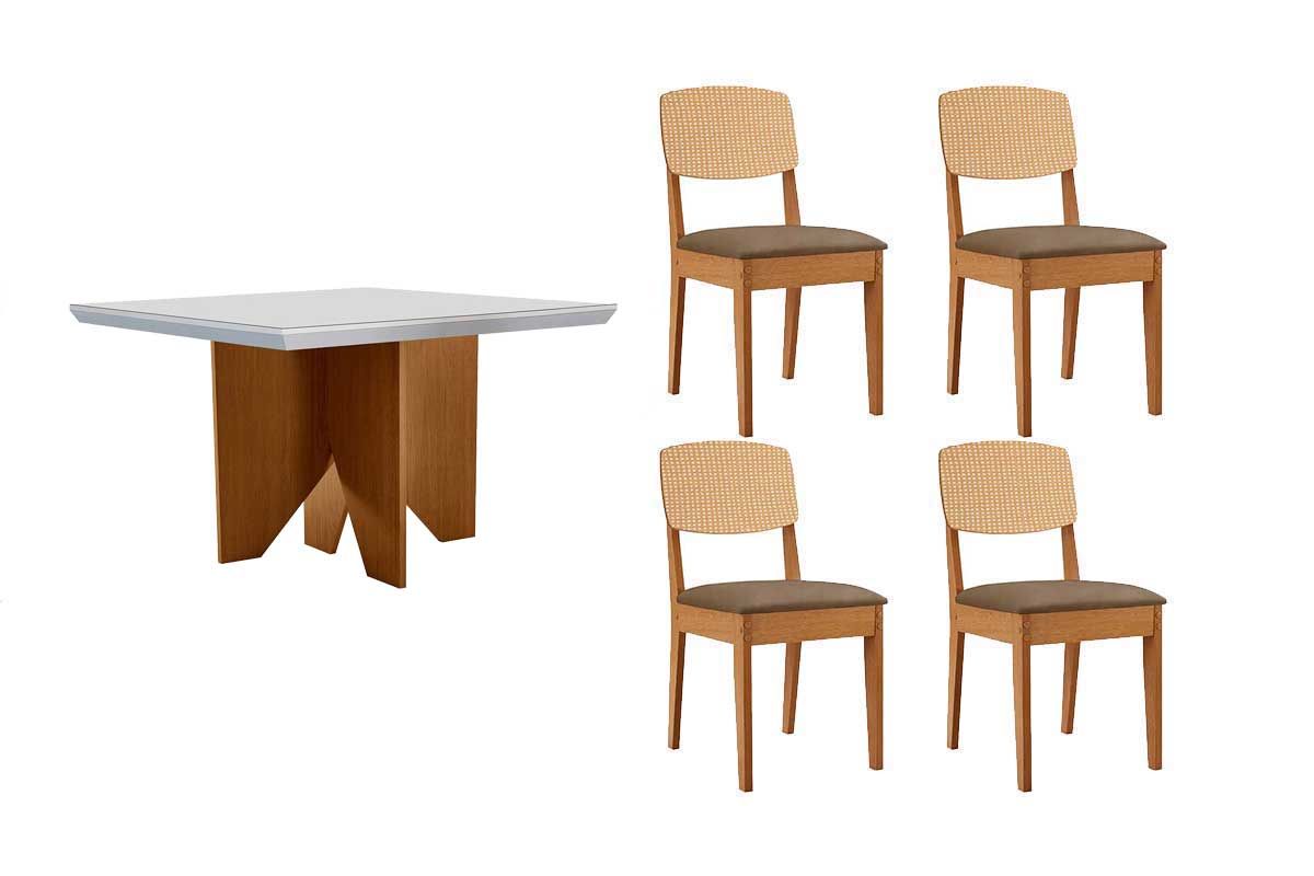 Sala Jantar Mesa Nevada Curvo 90cm + 4 Cadeiras Havana - Rufato