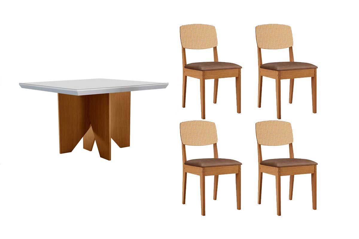 Sala Jantar Mesa Nevada Curvo 90cm + 4 Cadeiras Havana - Rufato
