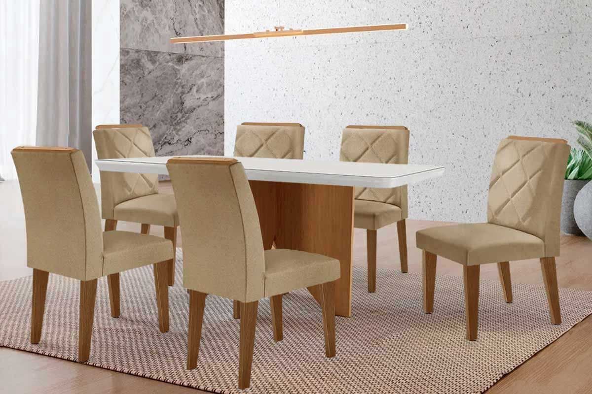Sala Jantar Mesa Nevada Curvo 180cm + 6 Cadeiras Pietá Madeira - Rufato
