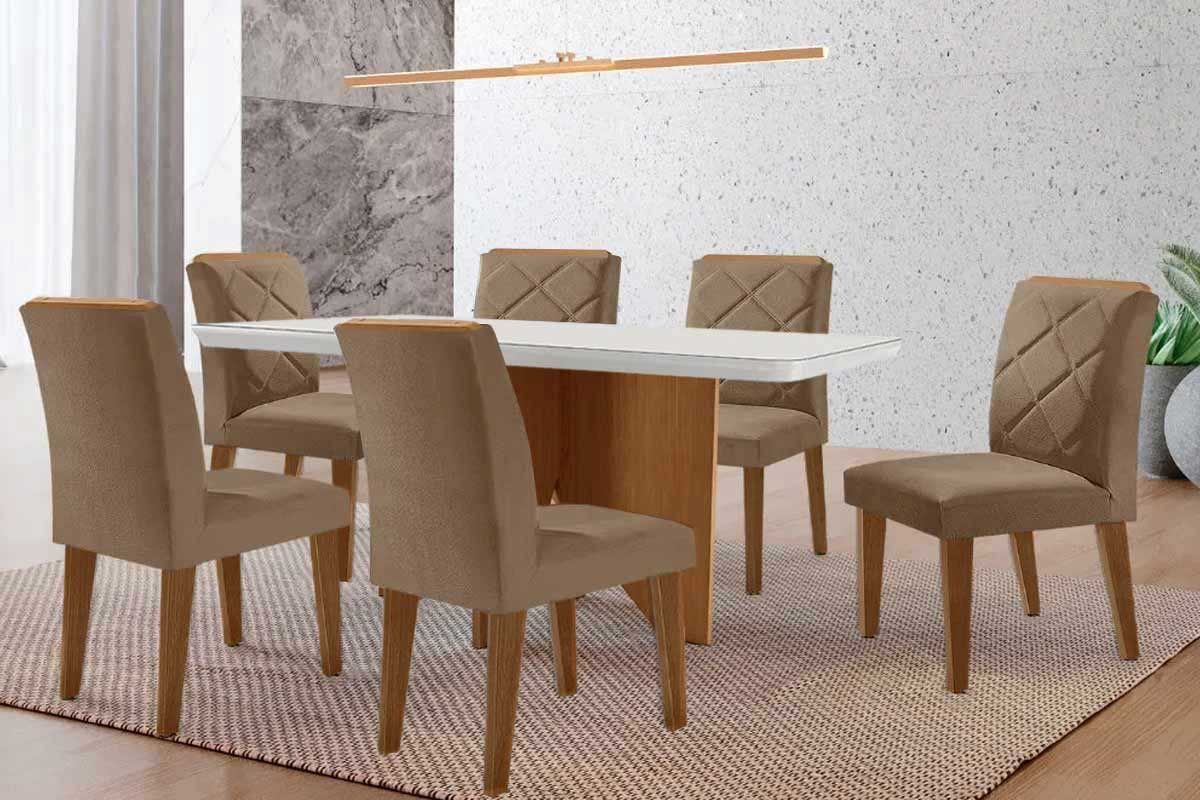 Sala Jantar Mesa Nevada Curvo 180cm + 6 Cadeiras Pietá Madeira - Rufato