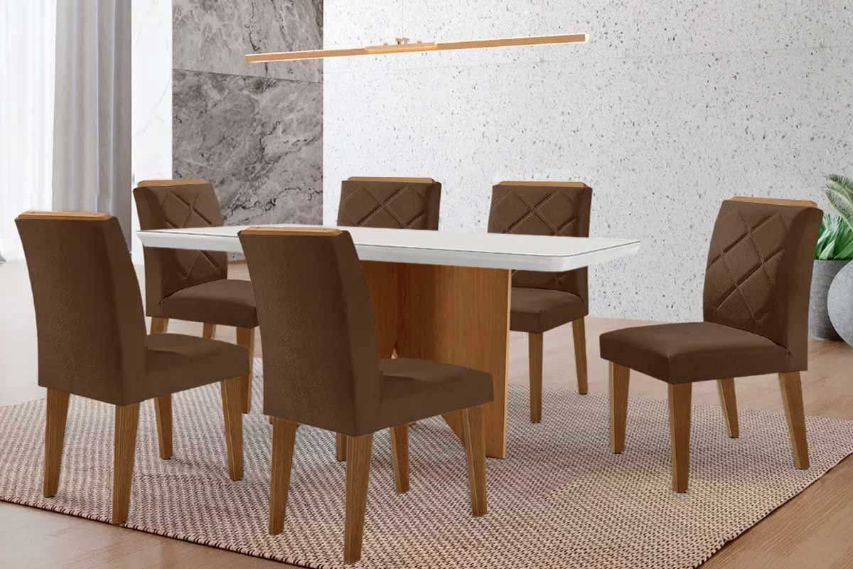 Sala Jantar Mesa Nevada Curvo 180cm + 6 Cadeiras Pietá Madeira - Rufato