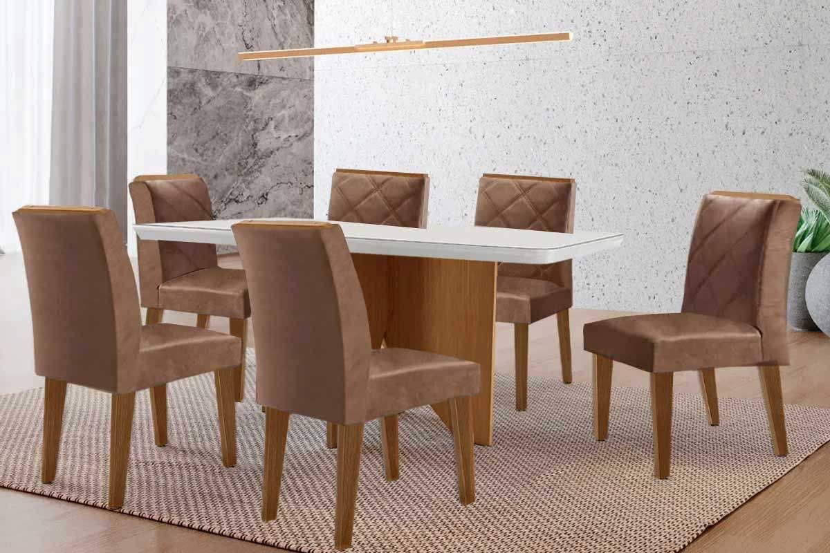Sala Jantar Mesa Nevada Curvo 180cm + 6 Cadeiras Pietá Madeira - Rufato