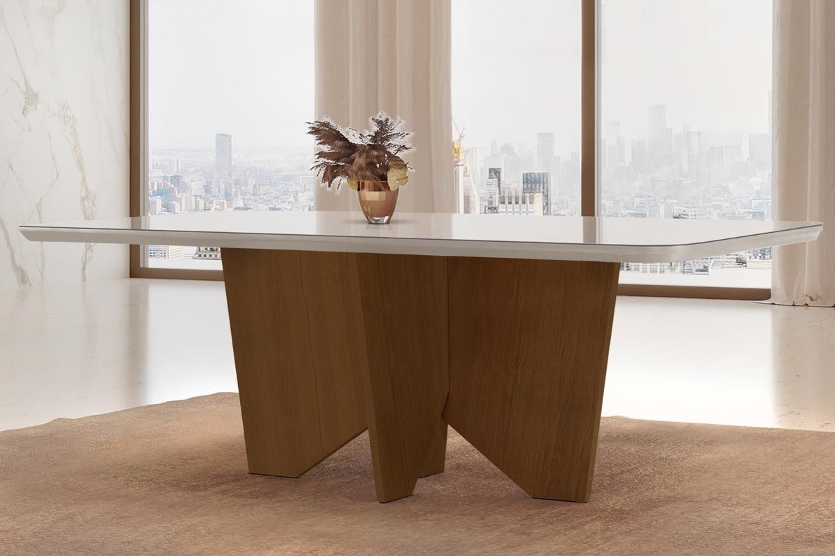 Sala Jantar Mesa Nevada Curvo 180cm + 6 Cadeiras Jaspe Madeira - Rufato