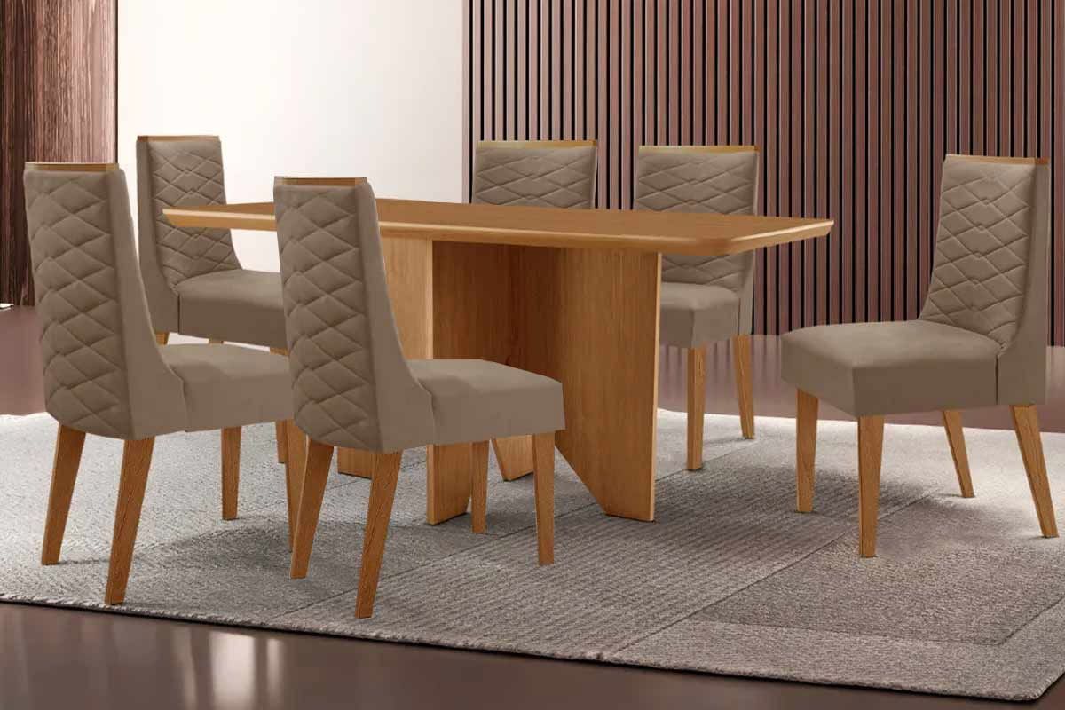 Sala Jantar Mesa Nevada Curvo 180cm + 6 Cadeiras Dafne Madeira - Rufato