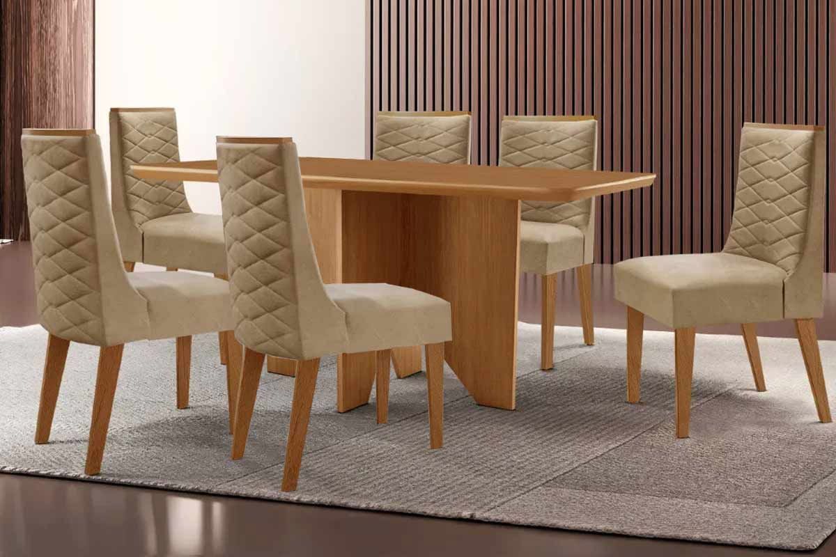 Sala Jantar Mesa Nevada Curvo 180cm + 6 Cadeiras Dafne Madeira - Rufato