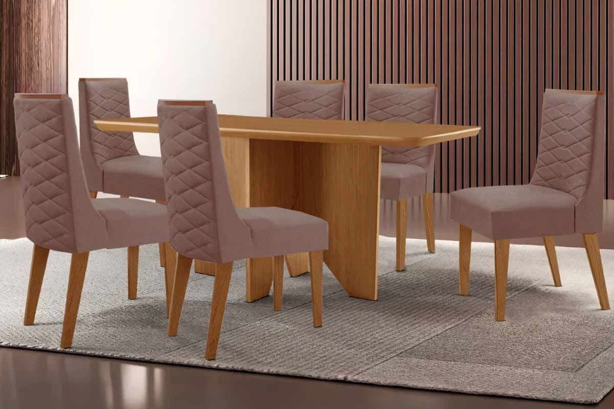 Sala Jantar Mesa Nevada Curvo 180cm + 6 Cadeiras Dafne Madeira - Rufato