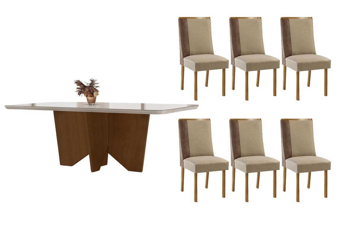 Sala Jantar Mesa Nevada Curvo 180cm + 6 Cadeiras Tilia Madeira - Rufato