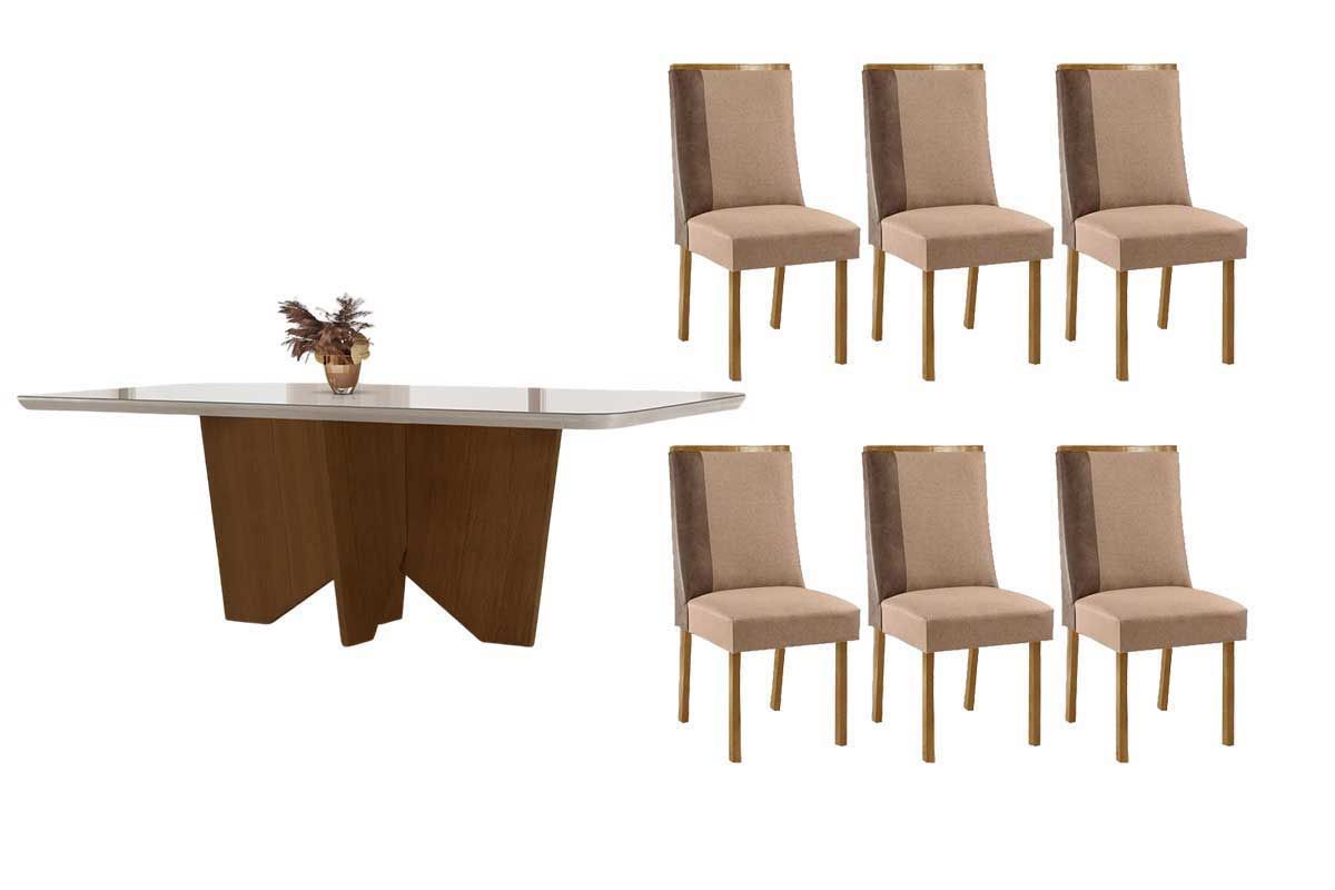 Sala Jantar Mesa Nevada Curvo 180cm + 6 Cadeiras Tilia Madeira - Rufato