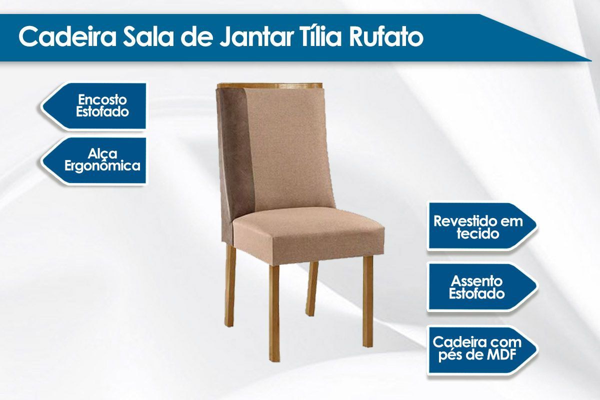 Sala Jantar Mesa Nevada Curvo 120cm + 4 Cadeiras Tilia Madeira - Rufato