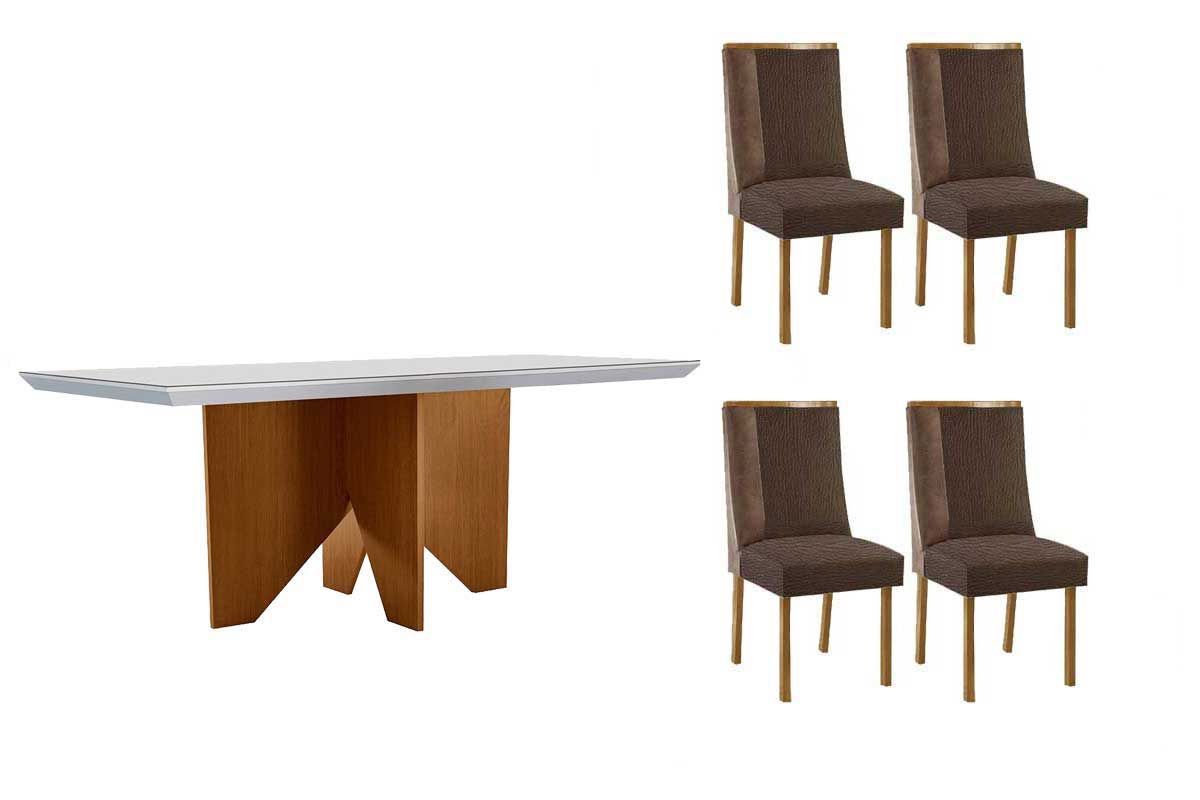 Sala Jantar Mesa Nevada Curvo 120cm + 4 Cadeiras Tilia Madeira - Rufato
