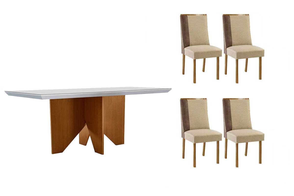 Sala Jantar Mesa Nevada Curvo 120cm + 4 Cadeiras Tilia Madeira - Rufato