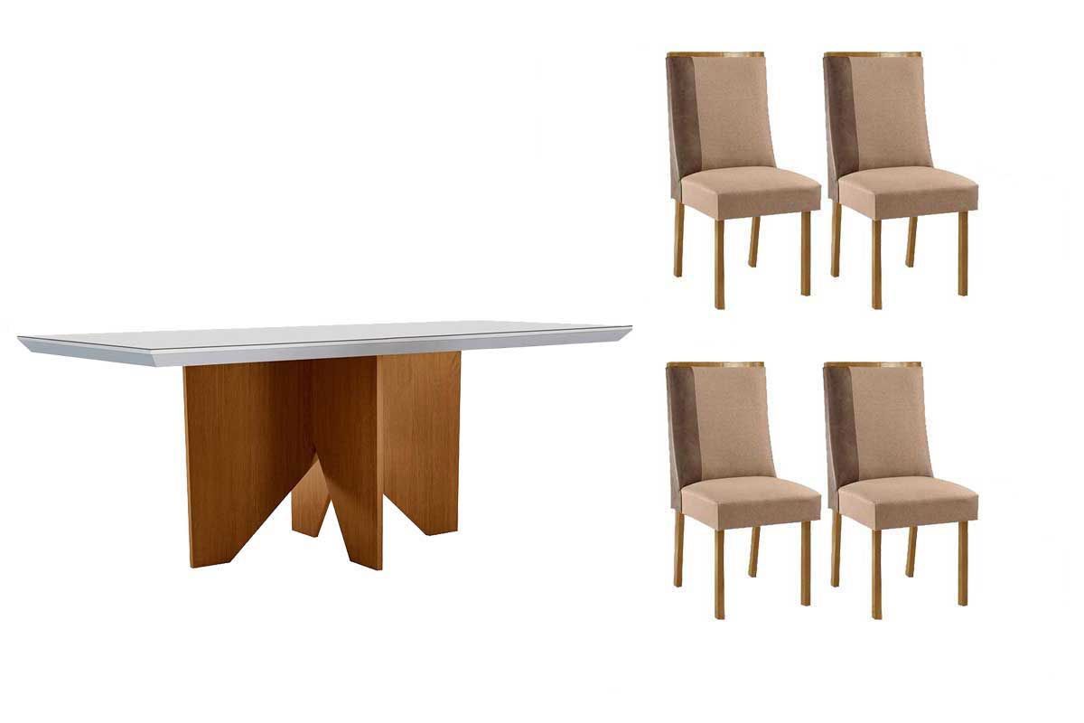 Sala Jantar Mesa Nevada Curvo 120cm + 4 Cadeiras Tilia Madeira - Rufato