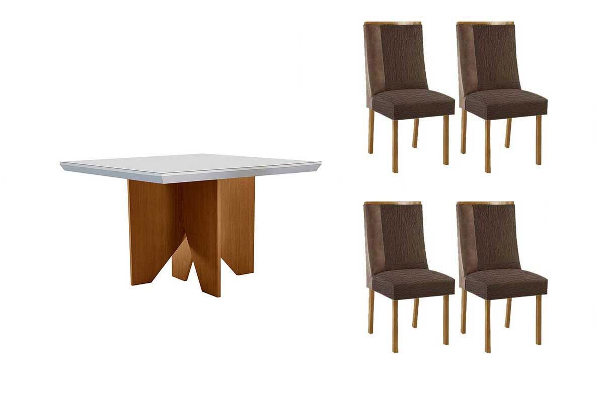 Sala Jantar Mesa Nevada Curvo 90cm + 4 Cadeiras Tilia Madeira - Rufato