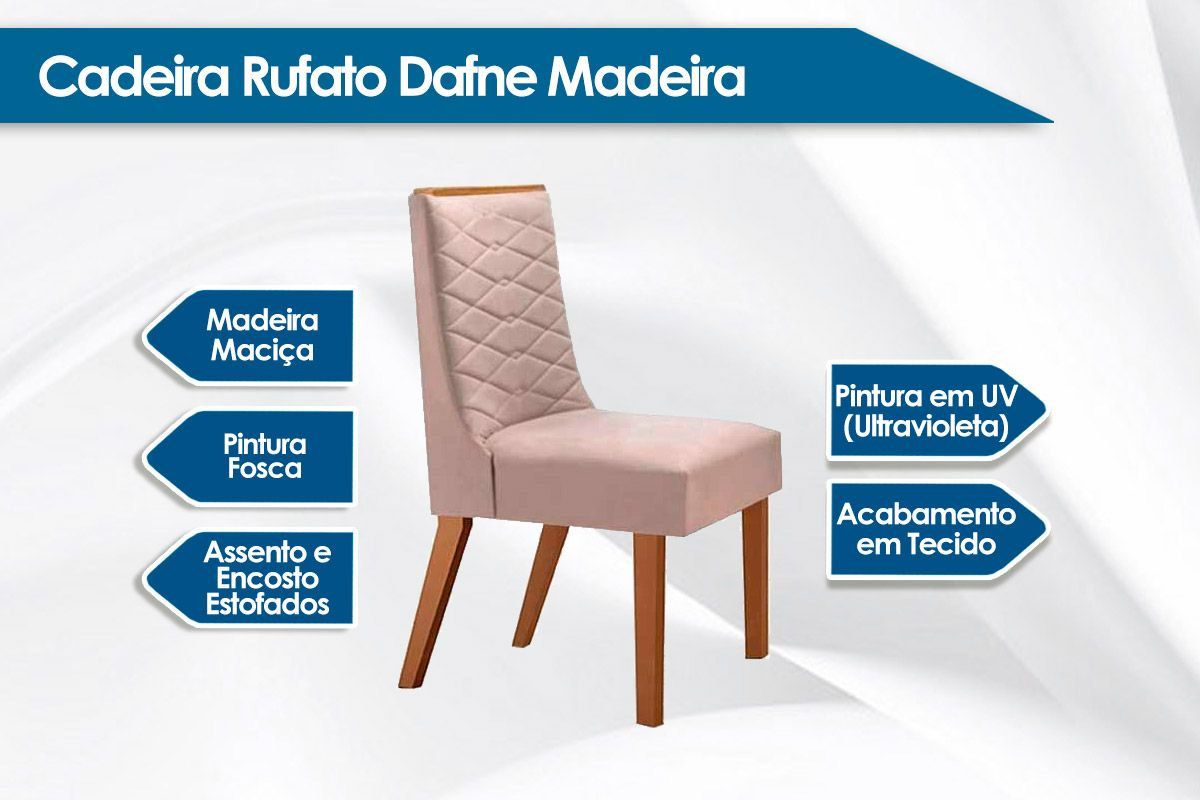Sala Jantar Mesa Nevada Curvo 120cm + 4 Cadeiras Dafne Madeira - Rufato