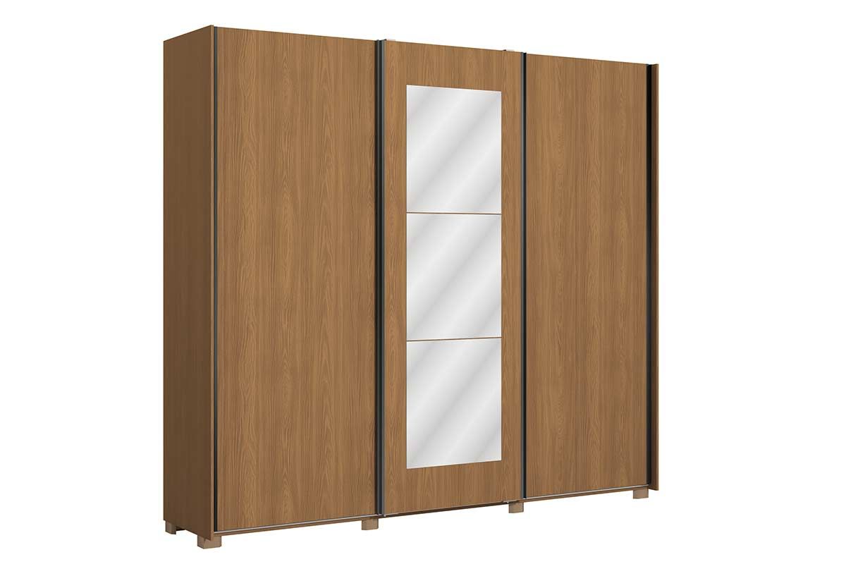 Guarda Roupa Casal 3 Portas de Correr (1 c/Espelho) e 4 Gavetas c/Pés CB01T582 KappesbergCanela