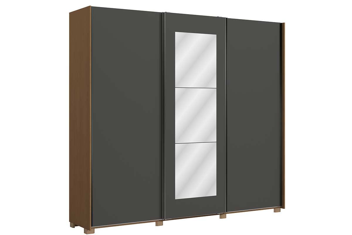 Guarda Roupa Casal 3 Portas de Correr (1 c/Espelho) e 4 Gavetas c/Pés CB01T582 KappesbergCanela/Grafite