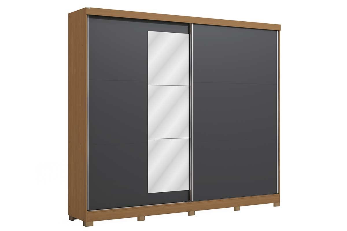 Guarda Roupa Casal 2 Portas de Correr (1 c/Espelho) e 4 Gavetas c/Pés CB01T583 KappesbergCanela/Grafite