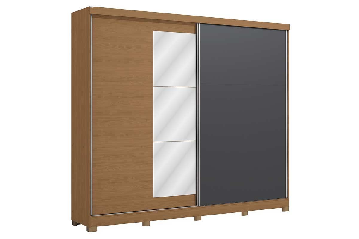 Guarda Roupa Casal 2 Portas de Correr (1 c/Espelho) e 4 Gavetas c/Pés CB01T583 KappesbergCanela/Grafite