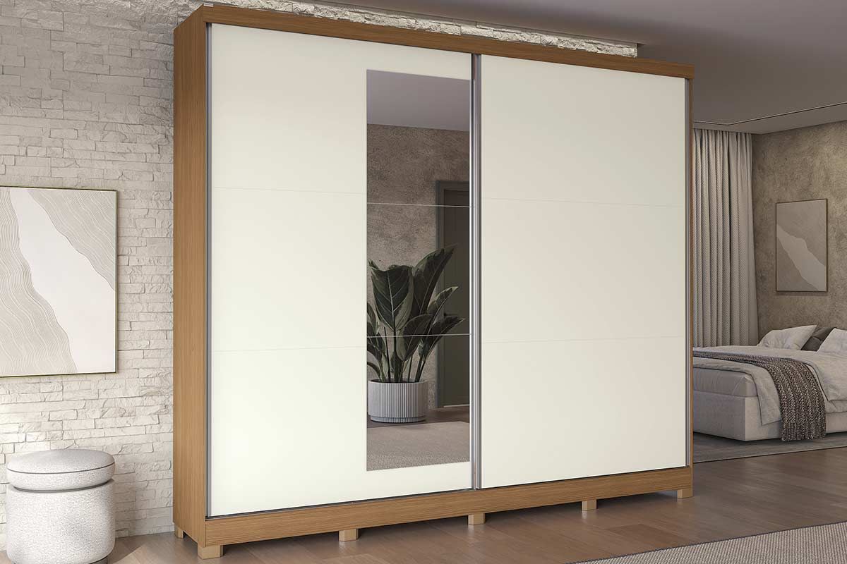 Guarda Roupa Casal 2 Portas de Correr (1 c/Espelho) e 4 Gavetas c/Pés CB01T583 Kappesberg