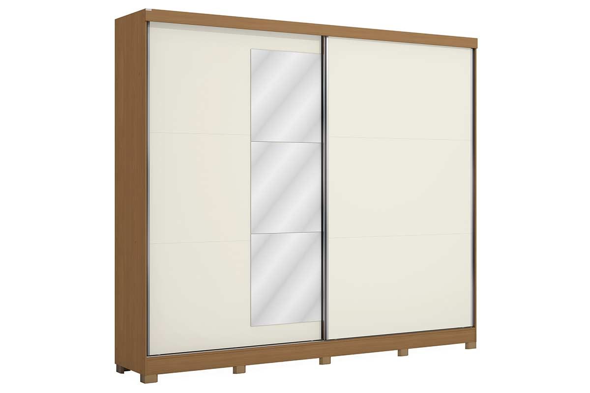 Guarda Roupa Casal 2 Portas de Correr (1 c/Espelho) e 4 Gavetas c/Pés CB01T583 KappesbergCanela/Off White
