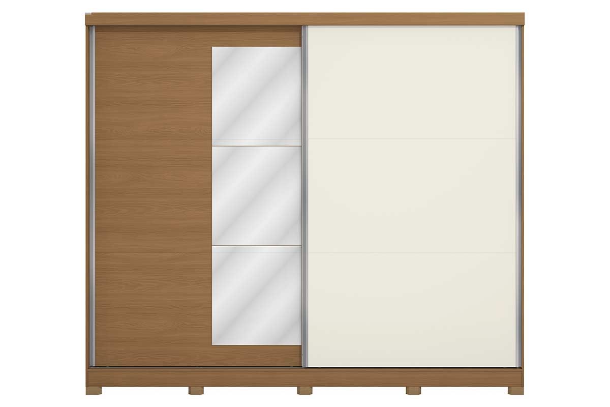 Guarda Roupa Casal 2 Portas de Correr (1 c/Espelho) e 4 Gavetas c/Pés CB01T583 KappesbergCanela/Off White