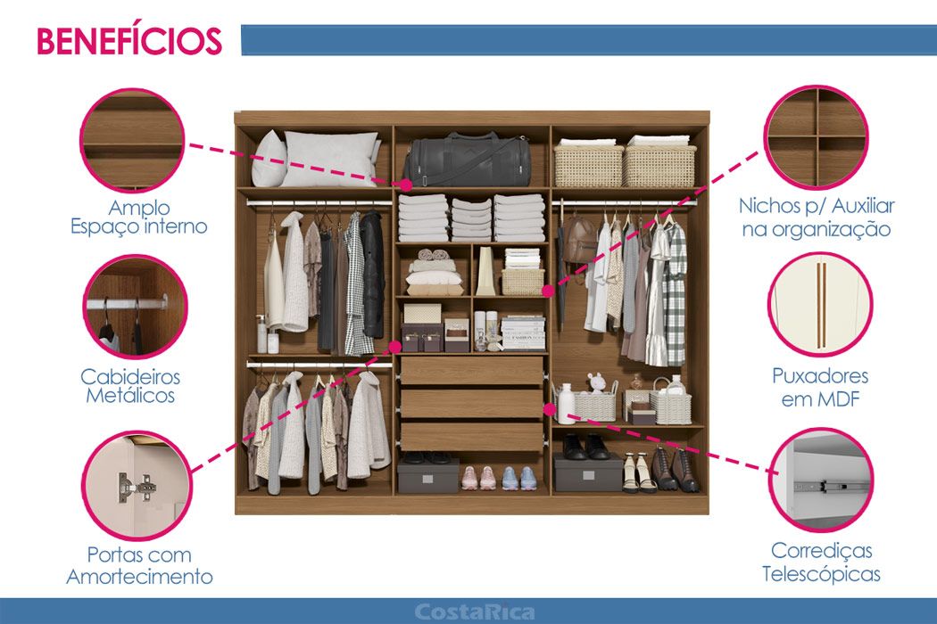 Guarda Roupa Casal 6 Portas e 3 Gavetas T580 Kappesberg