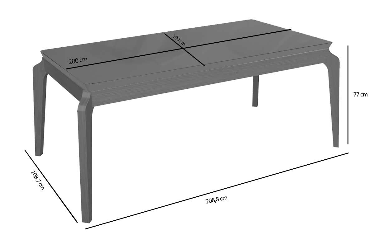 Mesa Jantar Petra Madeira Maciça c/ Tampo Madeirado c/ Vidro 200x100cm Kappesberg