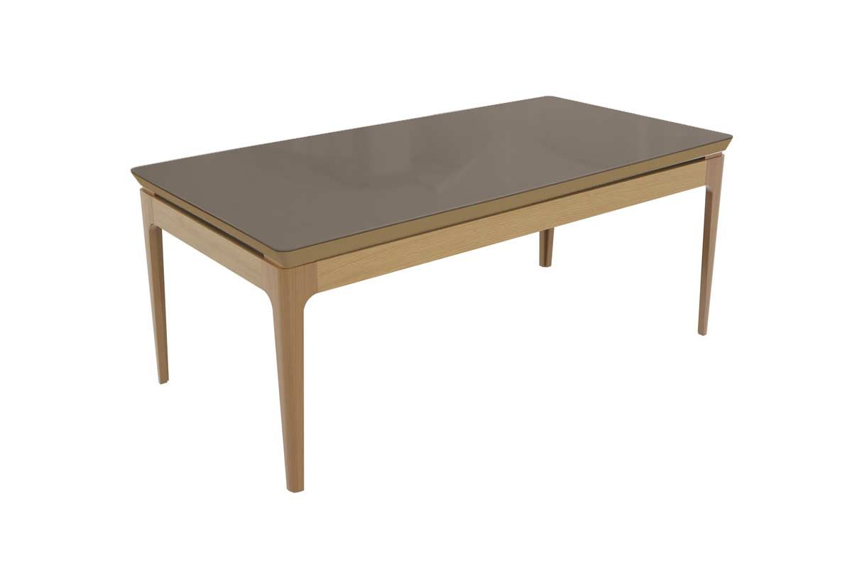 Mesa Jantar Mira Madeira Maciça c/ Tampo Madeirado c/ Vidro 200x100cm Kappesberg
