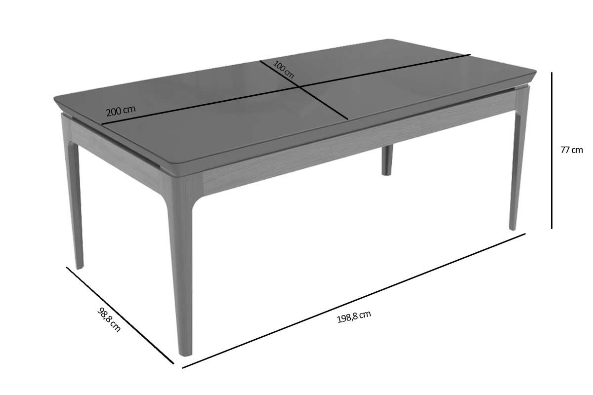 Mesa Jantar Mira Madeira Maciça c/ Tampo Madeirado c/ Vidro 200x100cm Kappesberg