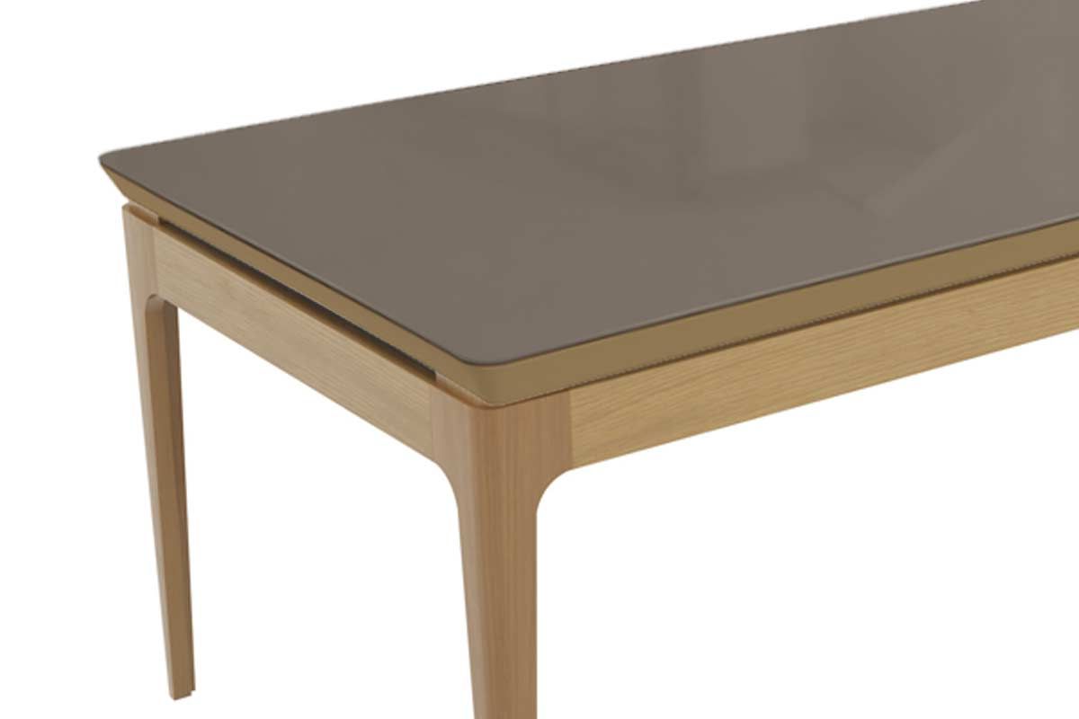 Mesa Jantar Mira Madeira Maciça c/ Tampo Madeirado c/ Vidro 200x100cm Kappesberg