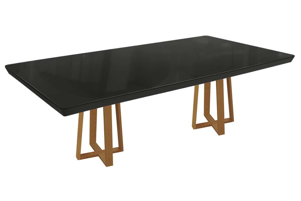 Mesa Jantar Elma Madeira Maciça c/ Tampo Madeirado c/ Vidro 200x100cm Kappesberg