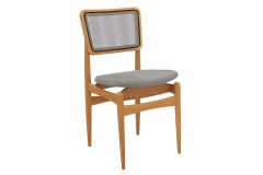 Cadeira Jantar Stela 1CMM013CA Premium Madeira Maciça 1 Un Kappesberg - Carvalho/Boucle Cinza/Tela Chumbo