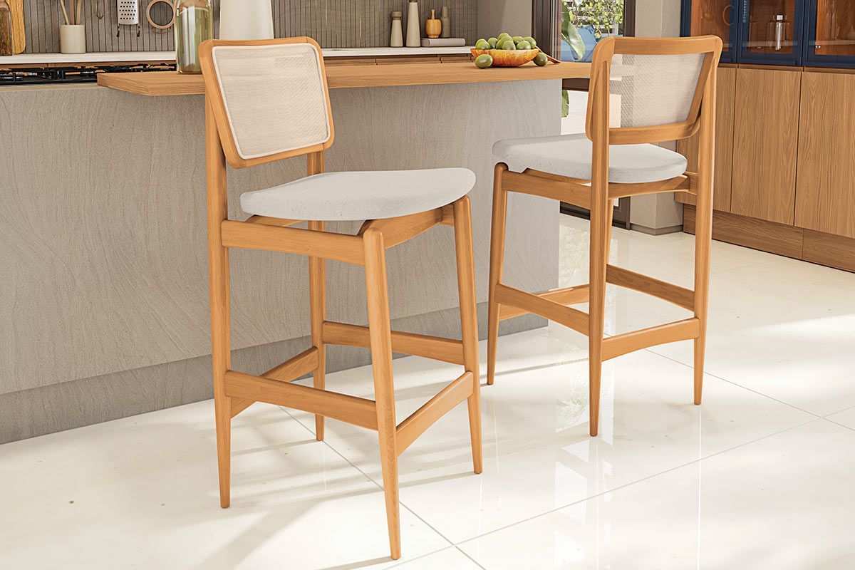Banqueta Sala de Jantar Liz 1BMM009CA Premium Madeira Maciça Kit 4 Un Kappesberg