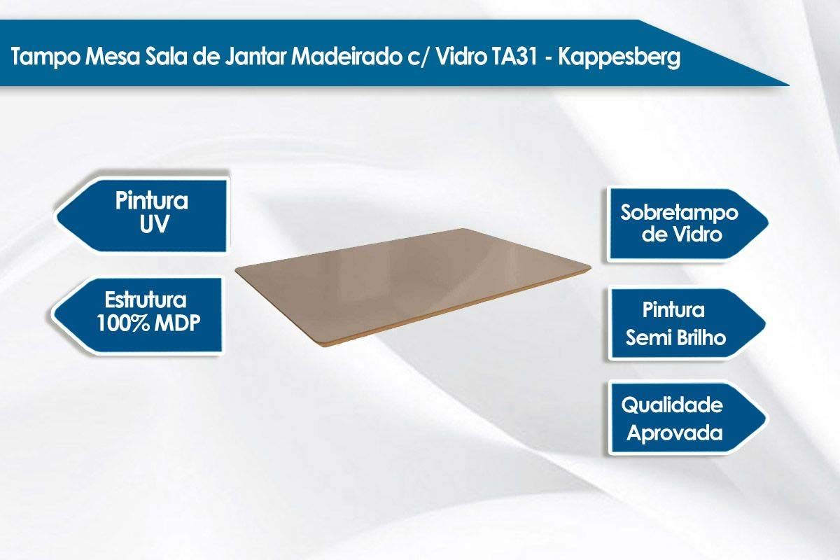 Sala Jantar Mesa Elma Premium Madeira Maciça c/ Tampo Madeirado c/ Vidro 120x80cm e 4 Cadeiras Alice - Kappesberg