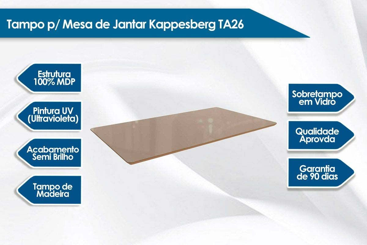 Sala Jantar Mesa Mira Premium Madeira Maciça c/ Tampo Madeirado c/ Vidro 160x90cm e 6 Cadeiras Alice - Kappesberg