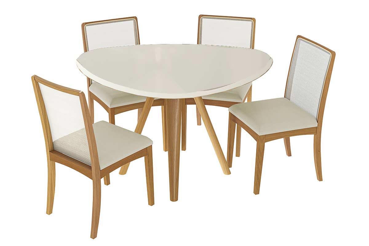 Sala Jantar Mesa Duna Premium Madeira Maciça c/ Tampo Madeirado c/ Vidro 135x105cm e 4 Cadeiras Lara - Kappesberg