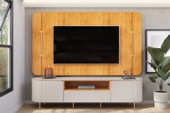 Rack Bancada c/ Painel p/ TV até 75 Pol Areta Led e Nicho 218x189cm - DJ Móveis