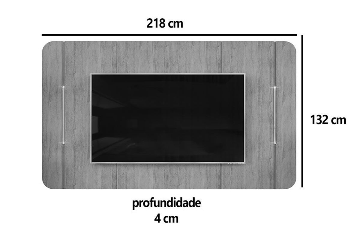 Rack Bancada c/ Painel p/ TV até 75 Pol Areta Led e Nicho 218x189cm - DJ Móveis