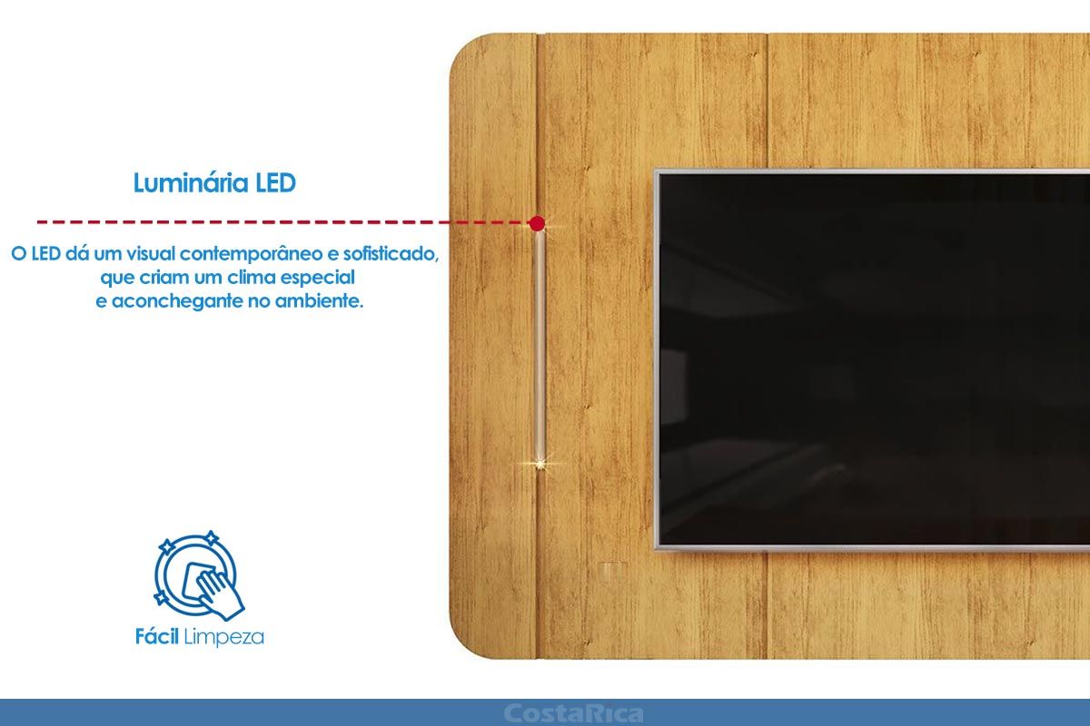 Rack Bancada c/ Painel p/ TV até 75 Pol Areta Led e Nicho 218x189cm - DJ Móveis