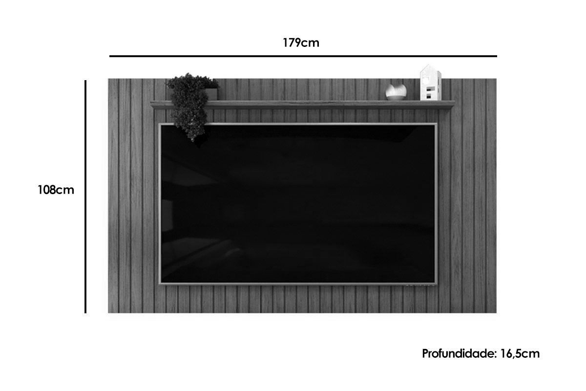 Rack Bancada c/ Painel p/ TV até 65 Pol Lume/Olimpic Ripado Prateleira e Nichos 180x168cm - DJ Móveis
