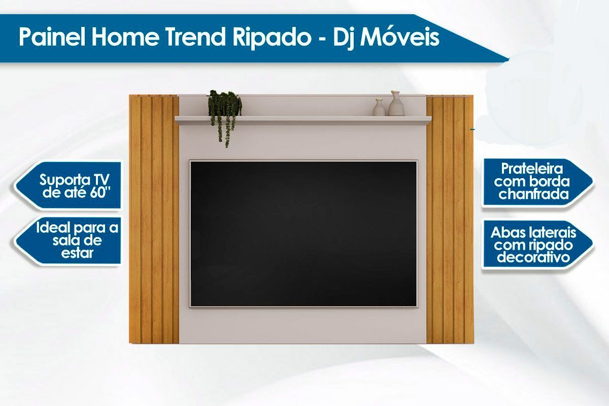 Rack Bancada c/ Painel p/ TV até 60 Pol Trend/Dili Ripado Porta e Nichos 160x175,7cm - DJ Móveis