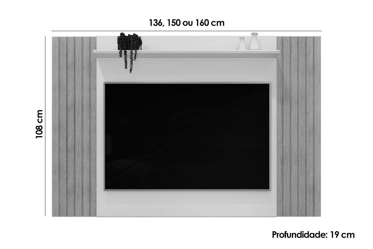 Rack Bancada c/ Painel p/ TV até 60 Pol Trend/Dili Ripado Porta e Nichos 160x175,7cm - DJ Móveis