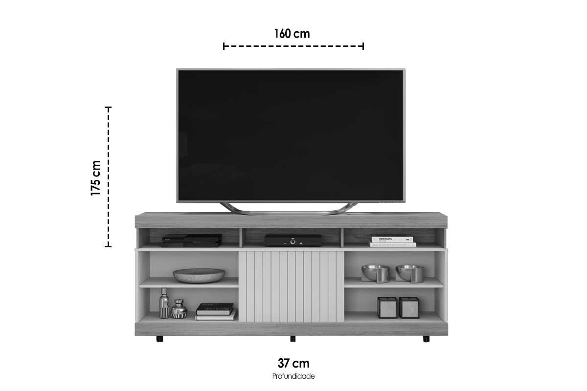 Rack Bancada c/ Painel p/ TV até 60 Pol Trend/Dili Ripado Porta e Nichos 160x175,7cm - DJ Móveis