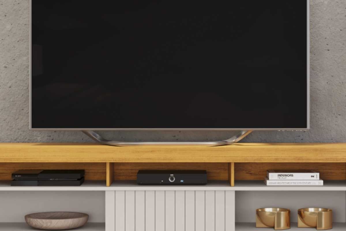 Rack Bancada c/ Painel p/ TV até 60 Pol Trend/Dili Ripado Porta e Nichos 160x175,7cm - DJ Móveis