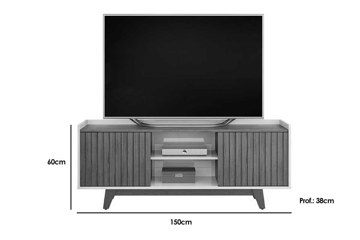 Rack Bancada c/ Painel p/ TV até 55 Pol Trend/Flat Ripado Portas e Nichos 150x168cm - DJ Móveis