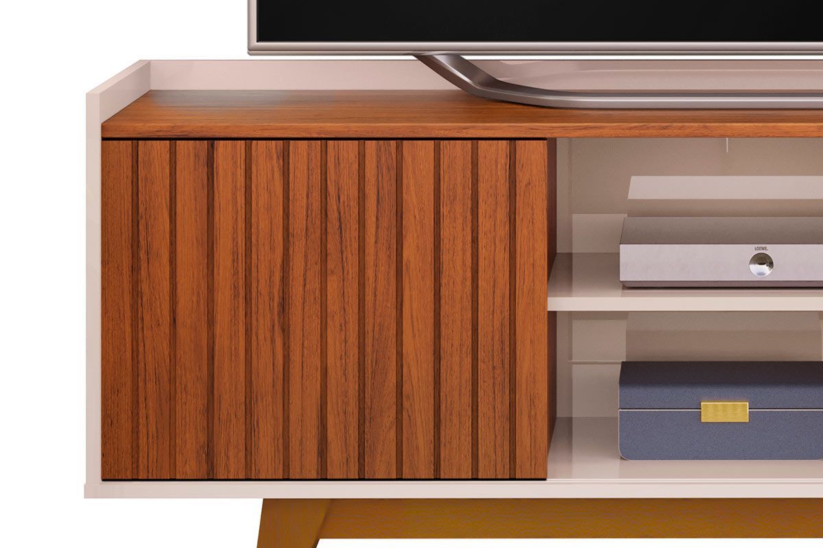 Rack Bancada c/ Painel p/ TV até 55 Pol Trend/Flat Ripado Portas e Nichos 150x168cm - DJ Móveis