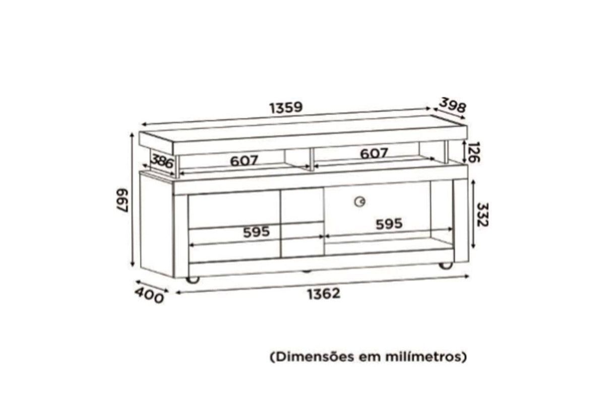 Rack Bancada c/ Painel p/ TV até 50 Pol Trend/Verano Ripado Porta e Nichos 136x174cm - DJ Móveis