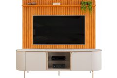 Rack Bancada c/ Painel p/ TV até 65 Pol Pratic / Adele Ripado Portas e Nichos 223x240cm - DJ Móveis